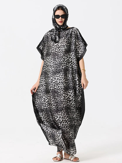Malaysian Muslim Leopard Print Arabic Long Maxi Dress