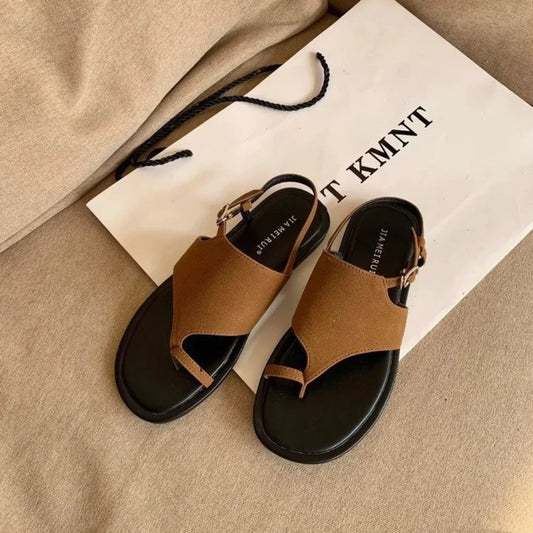 Suede Clip Toe Slingback Sandals Buckle Strap Sandals