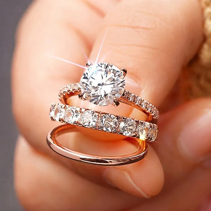 3Pcs Shiny Round Zirconia Ring Set