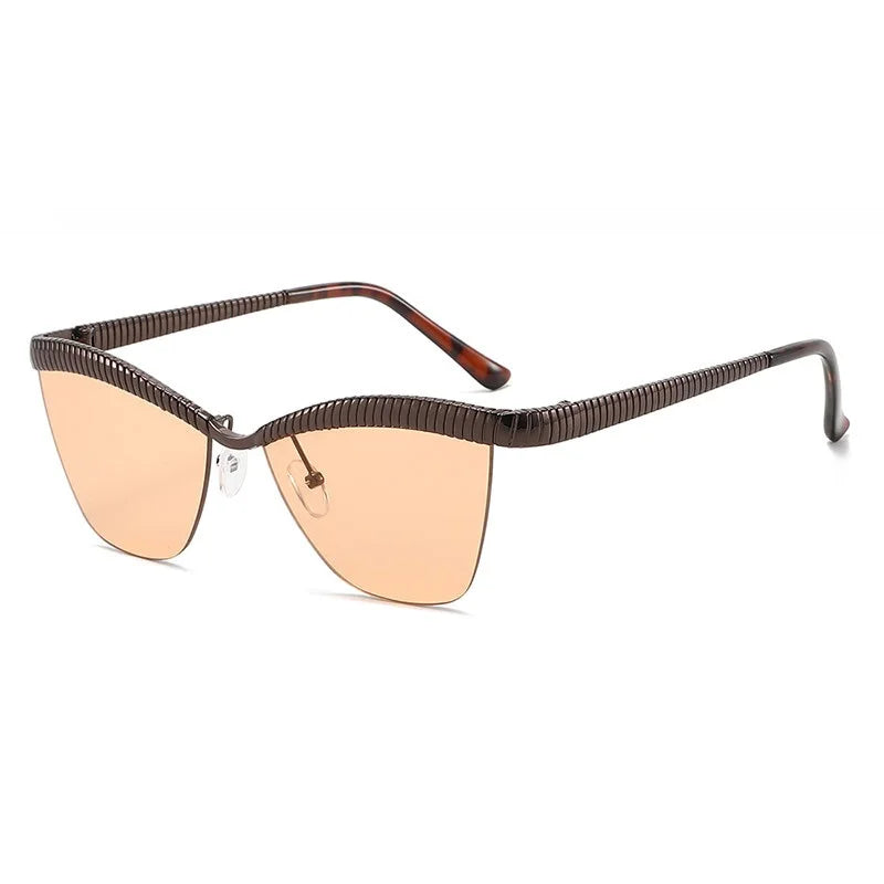 Alloy Eyebrow Half Frame Cat Eye Sunglasses