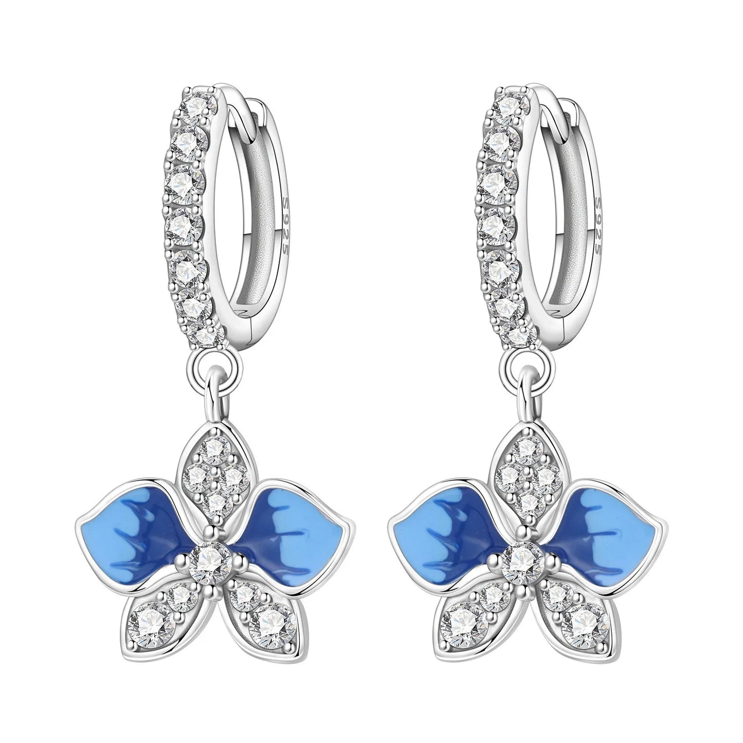 Orstarry Original 925 Sterling Silver Blue Iris Flower Earrings