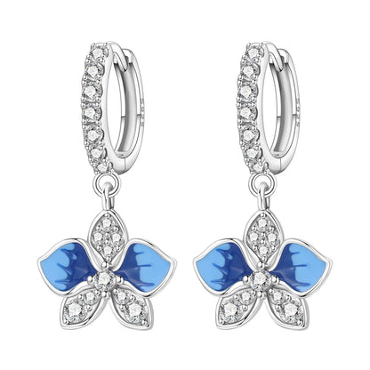 Orstarry Original 925 Sterling Silver Blue Iris Flower Earrings