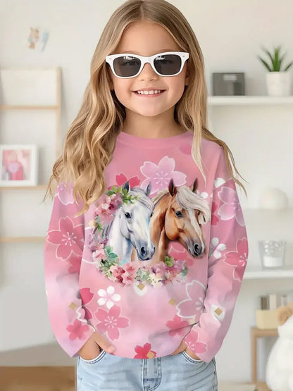 Cartoon Animal Capybala O-Neck Tops Long Sleeve Hoodies