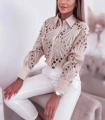 Hollowed Out Long Sleeved Casual Shirt