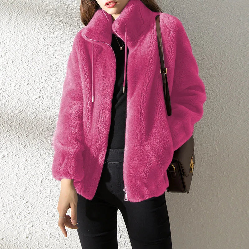 Faux Fur Coats Zipper Cardigan Plush Thick Warm Oversized Overcoat