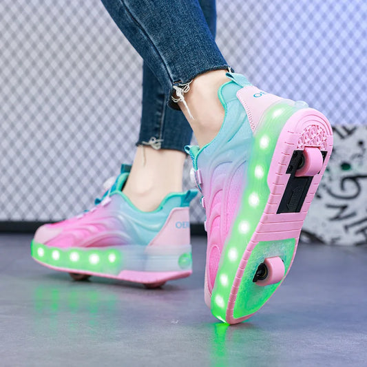 Two Wheels Led Light Roller Skate Glowing Sneakers