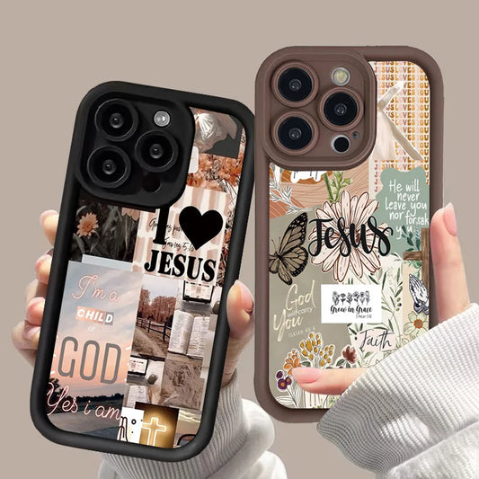 Jesus Collage Pattern Thick Shockproof Phone Case For iPhone Cover