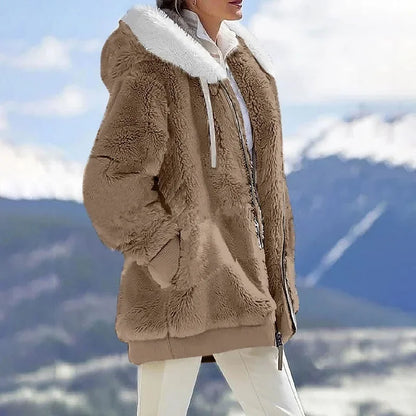 Autumn Winter Casual Hooded Zipper Cashmere Jacket