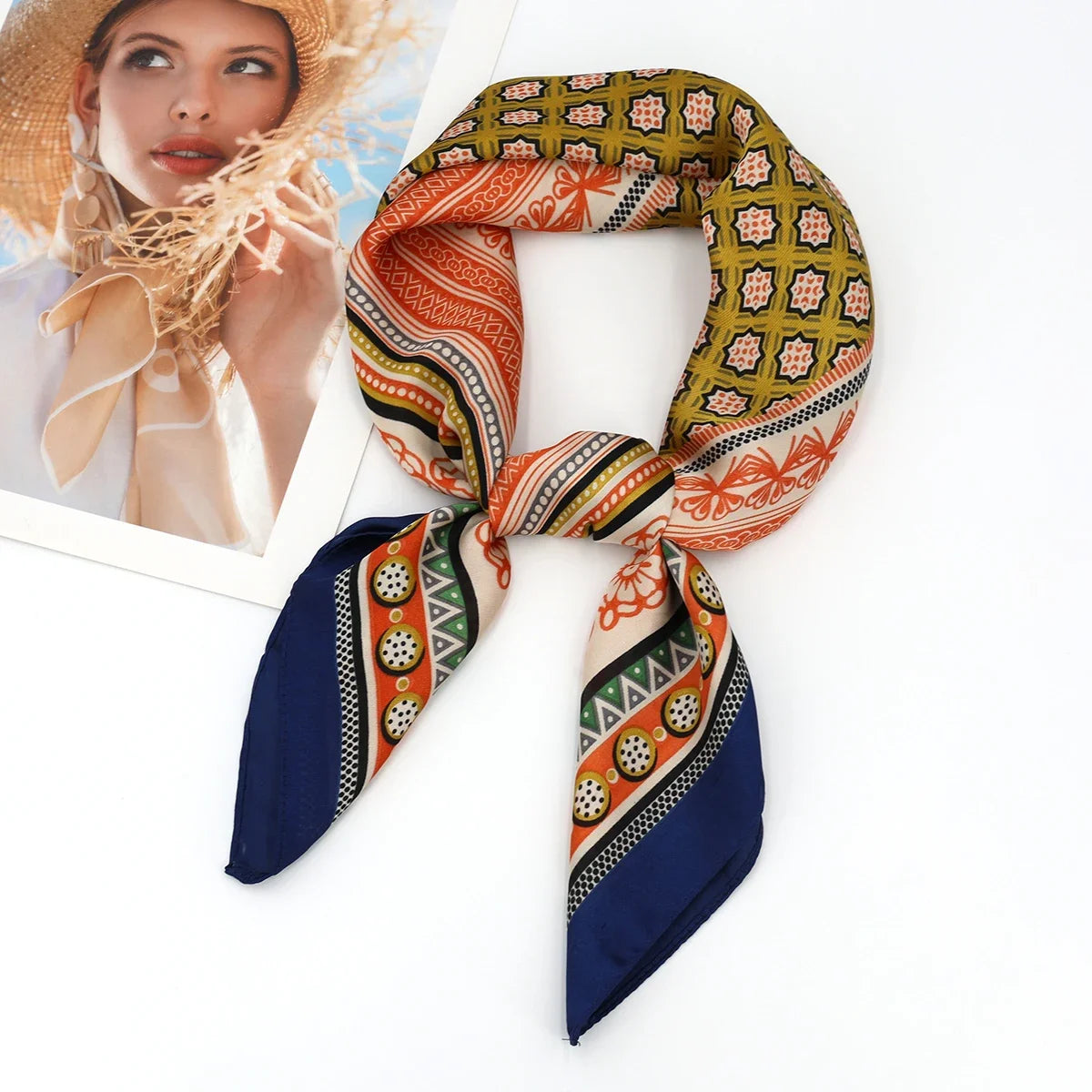 Luxury Silk Square Scarf Soft Satin Horse Hairband Hijab Headband Shawl