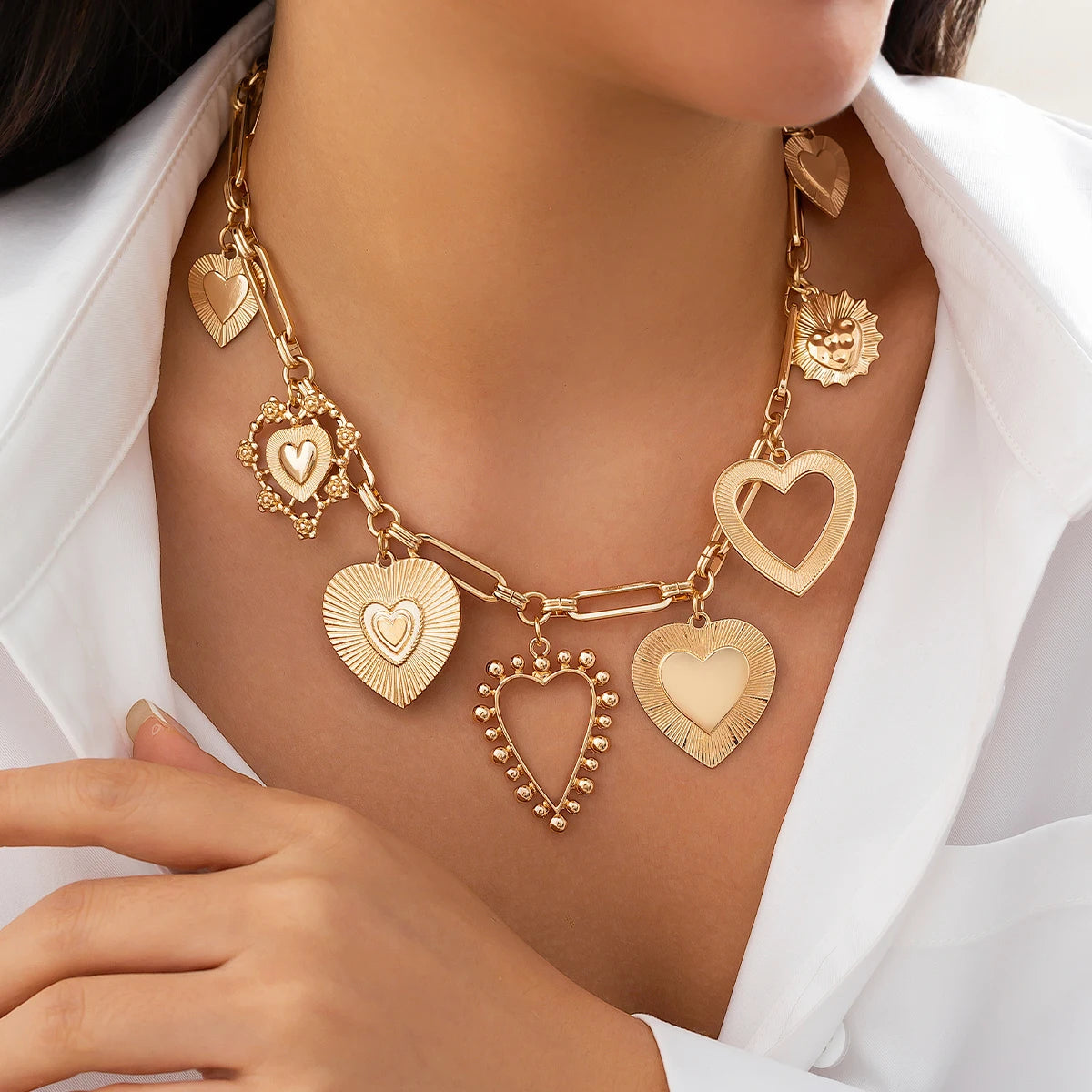 Goth Big Love Heart Pendant Choker Necklace
