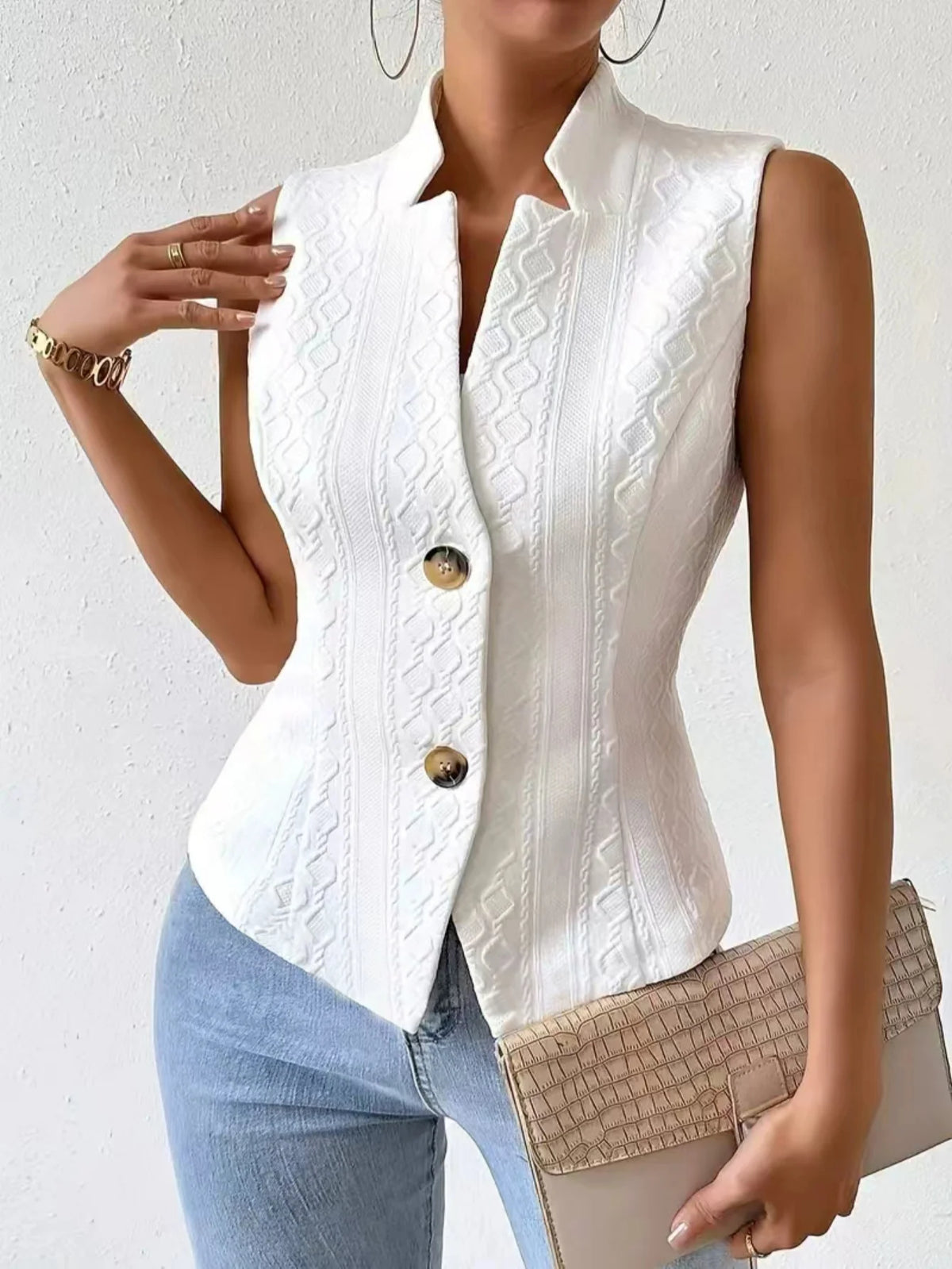 Elegant V-Neck Sleeveless Blazer Slim Fit Waistcoat Vest