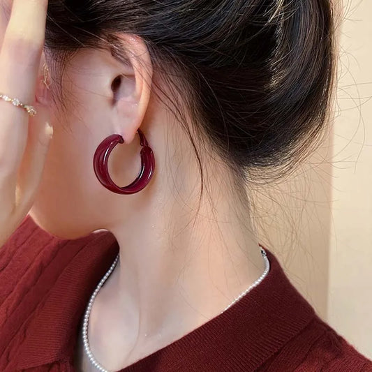 Red Large Circle Hoop Earrings