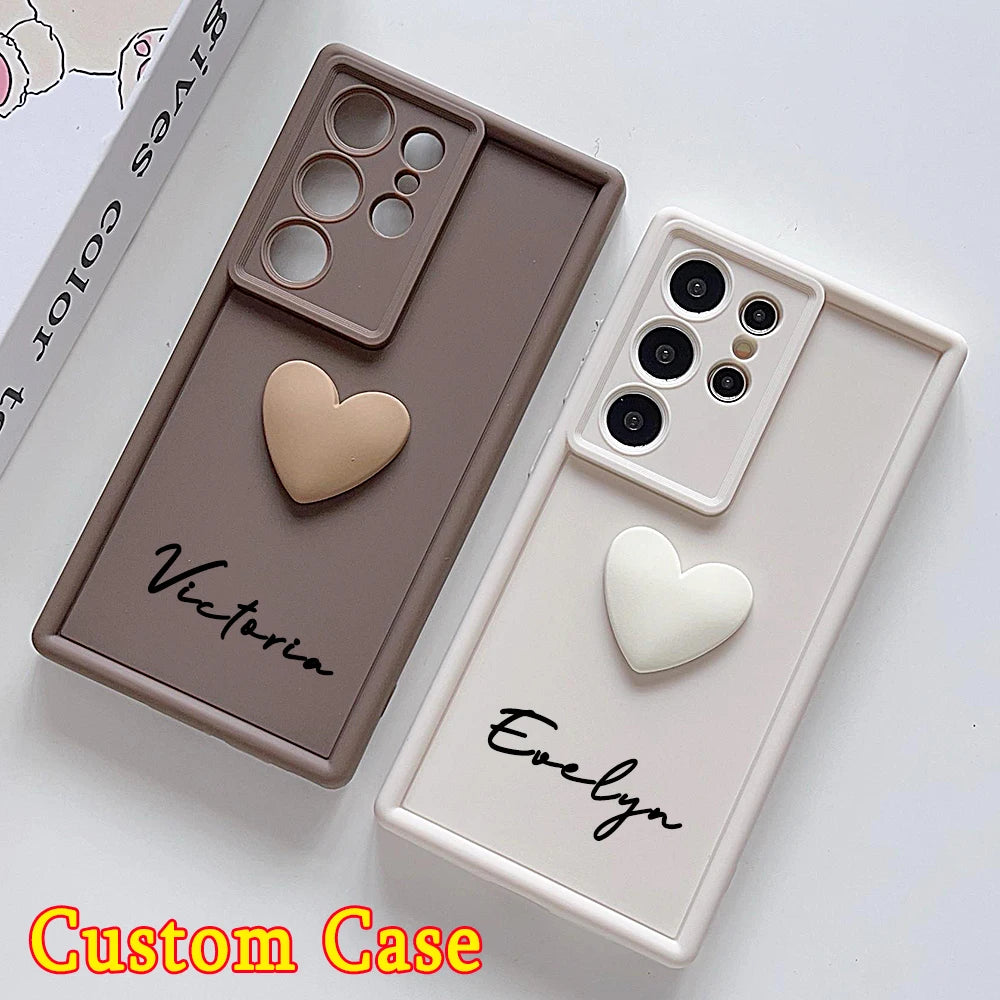 Customized Text 3D Love Heart Case For Samsung Galax Luxury Soft Cover