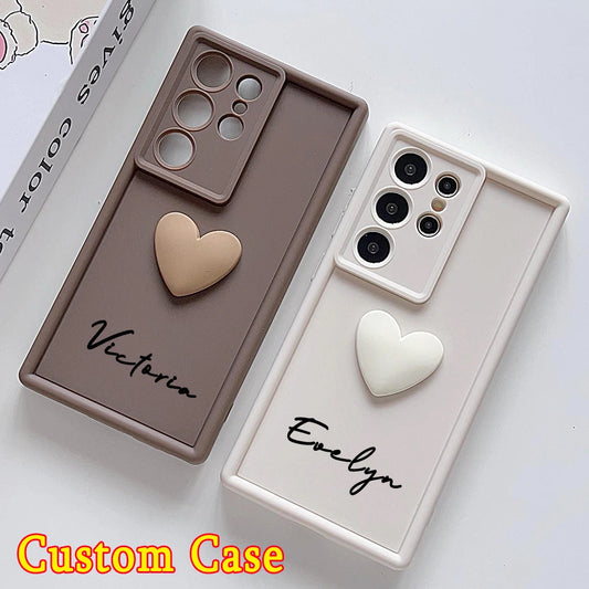 Customized Text 3D Love Heart Case For Samsung Galax Luxury Soft Cover
