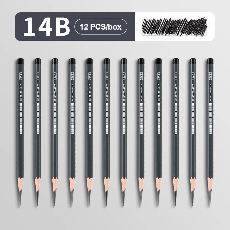 2H HB B 2B 3B 4B 5B 6B 7B 8B 12B 14B Sketch Drawing Graphite Charcoal Pencils Set