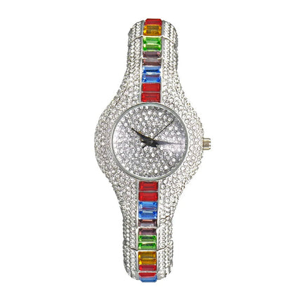 Baguette Diamond Luxury Gold Wristwatch Shockproof Waterproof Small Watch