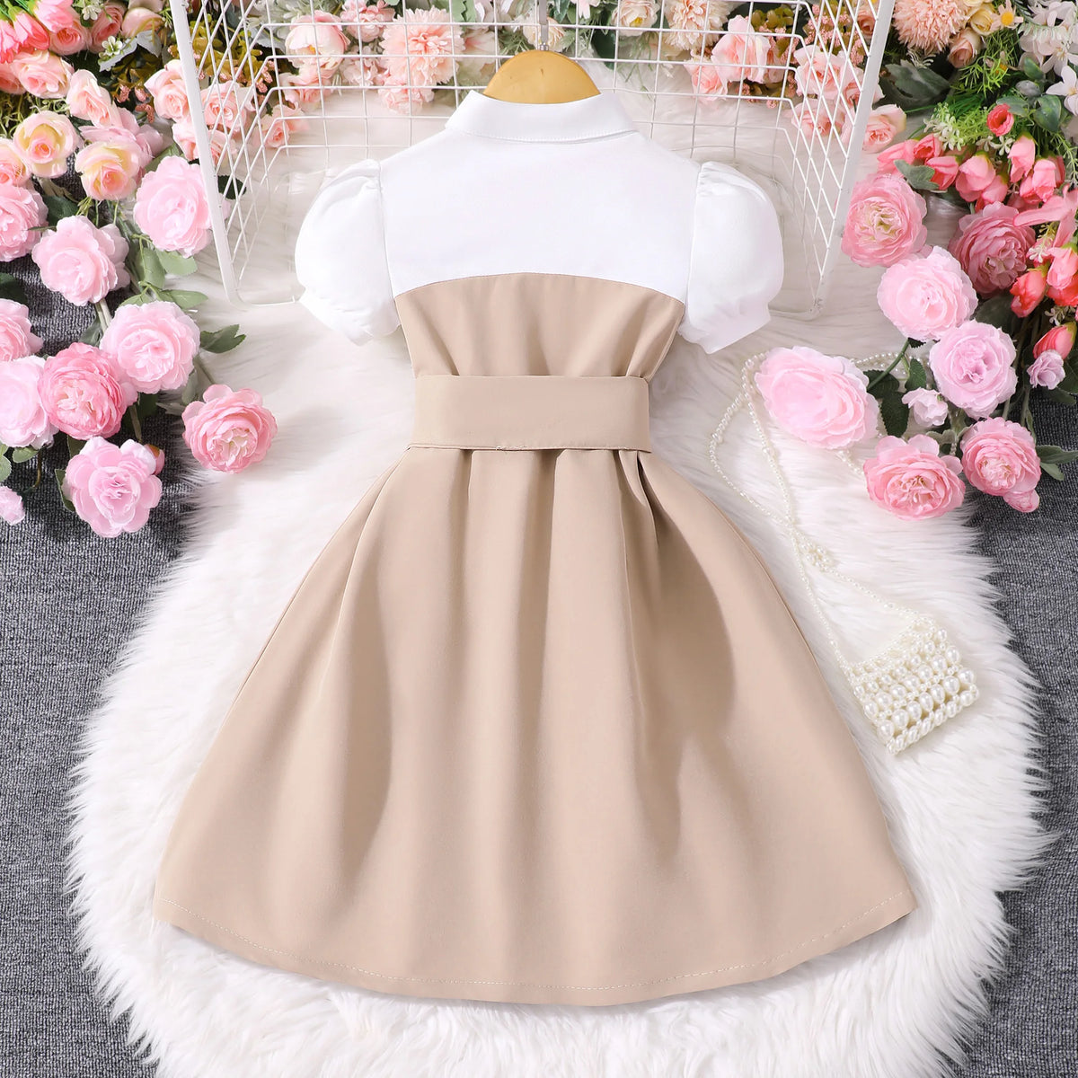 4-7 Years Princess Puff Sleeve Summer Peter Pan Collar Dress