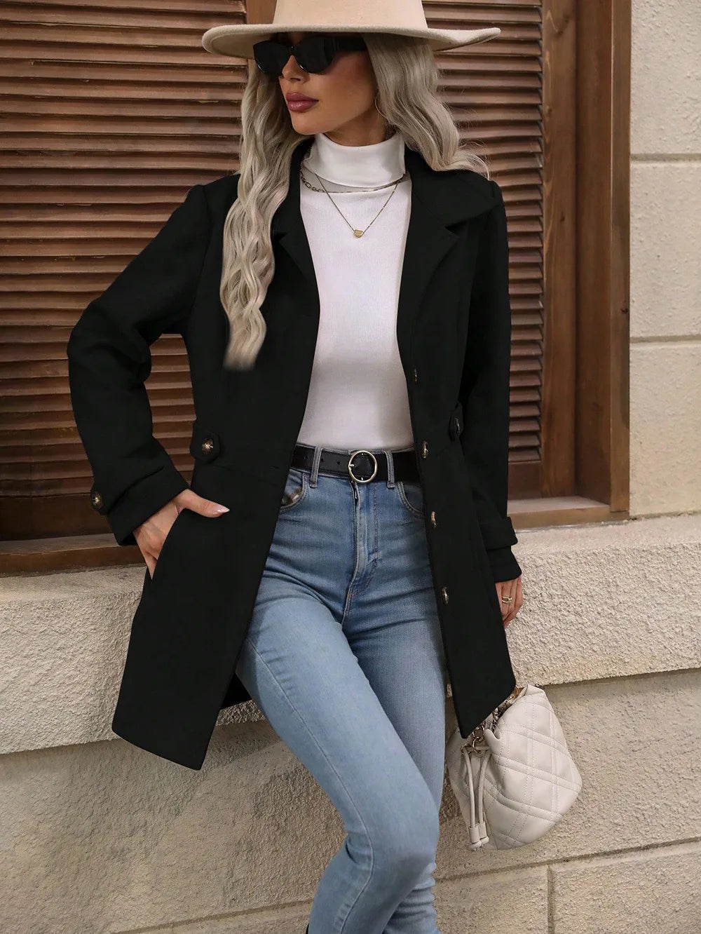 Autumn and Winter Solid Color Woolen Coat