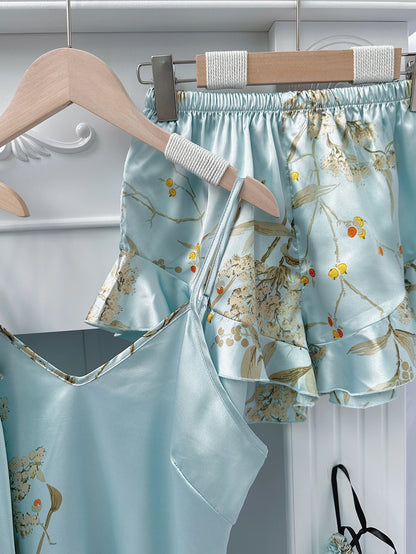 5pcs Floral Print Long Sleeve Robe Cami Dress Pajamas Sets