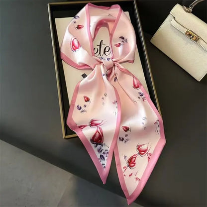 Luxury Long Silk Scarf Animal Horse Print Thin Narrow Scarf Shawl