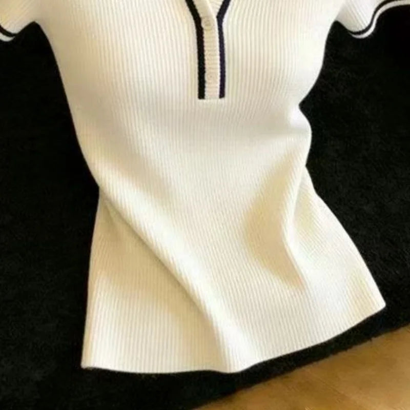 O-Neck Knitted Short Sleeve Knit Sweater Pullover