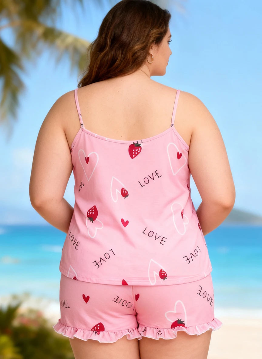 Plus Size Heart Print Cami Shorts Pajama Set
