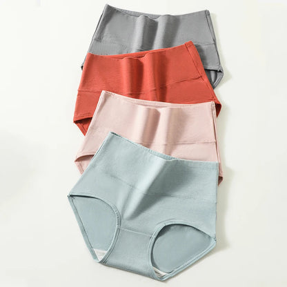 4PCS High Waist Cotton Underpants Plus Size Lingerie