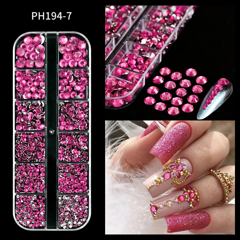 12Gird 3D Glass AB Crystal Nail Art Rhinestones Kit