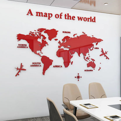 World Map Wall DIY 3D Acrylic Wall Stickers Three-dimensional Mirror Stickers