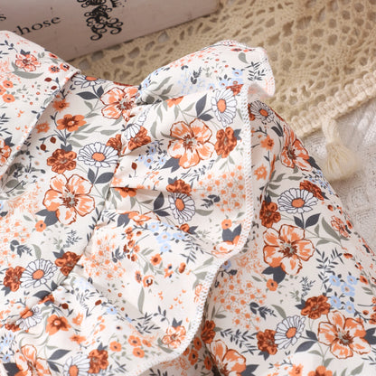 Long sleeved lapel floral print mesh Dress