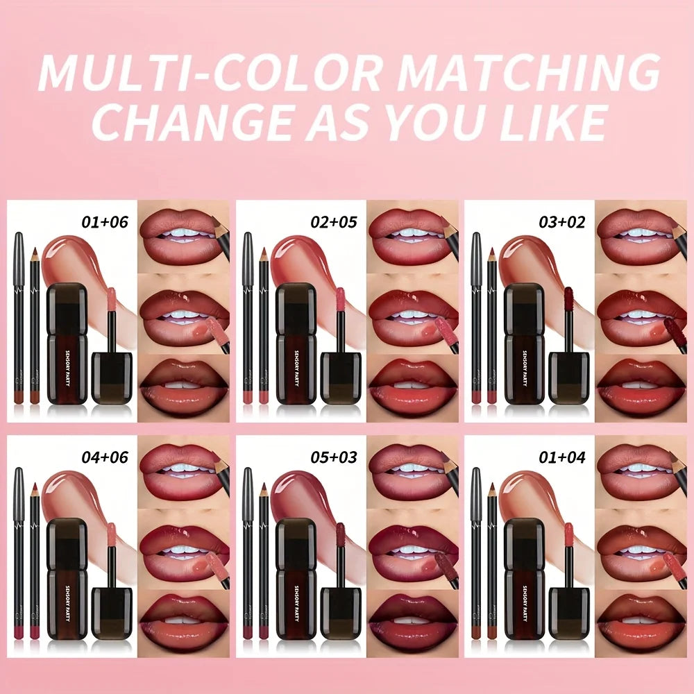 Gradient Lips Set Lip Liner + Glass Lip Gloss Mirror Shine Finish
