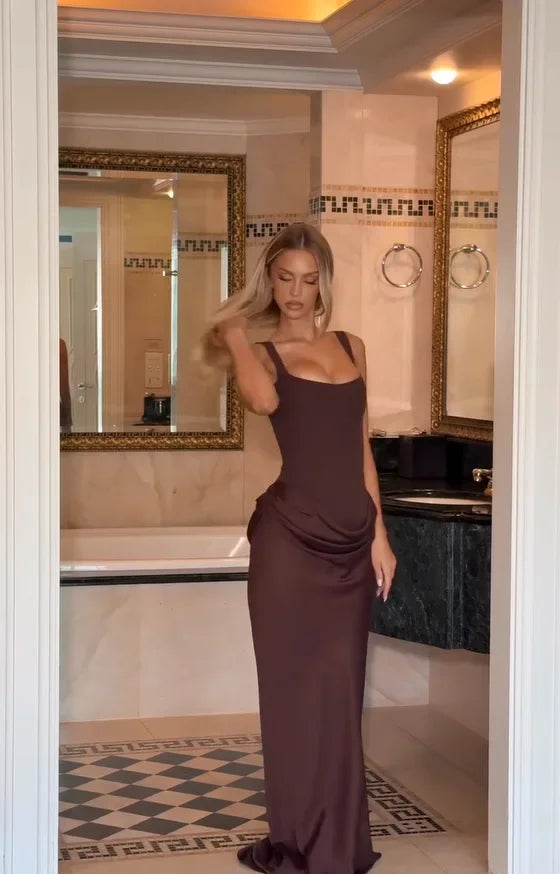 Sling Square Neck Sleeveless Off-shoulder Slim Dress