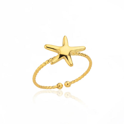 Stainless Steel Starfish Open Rings Gold Geometric Adjustable Ring