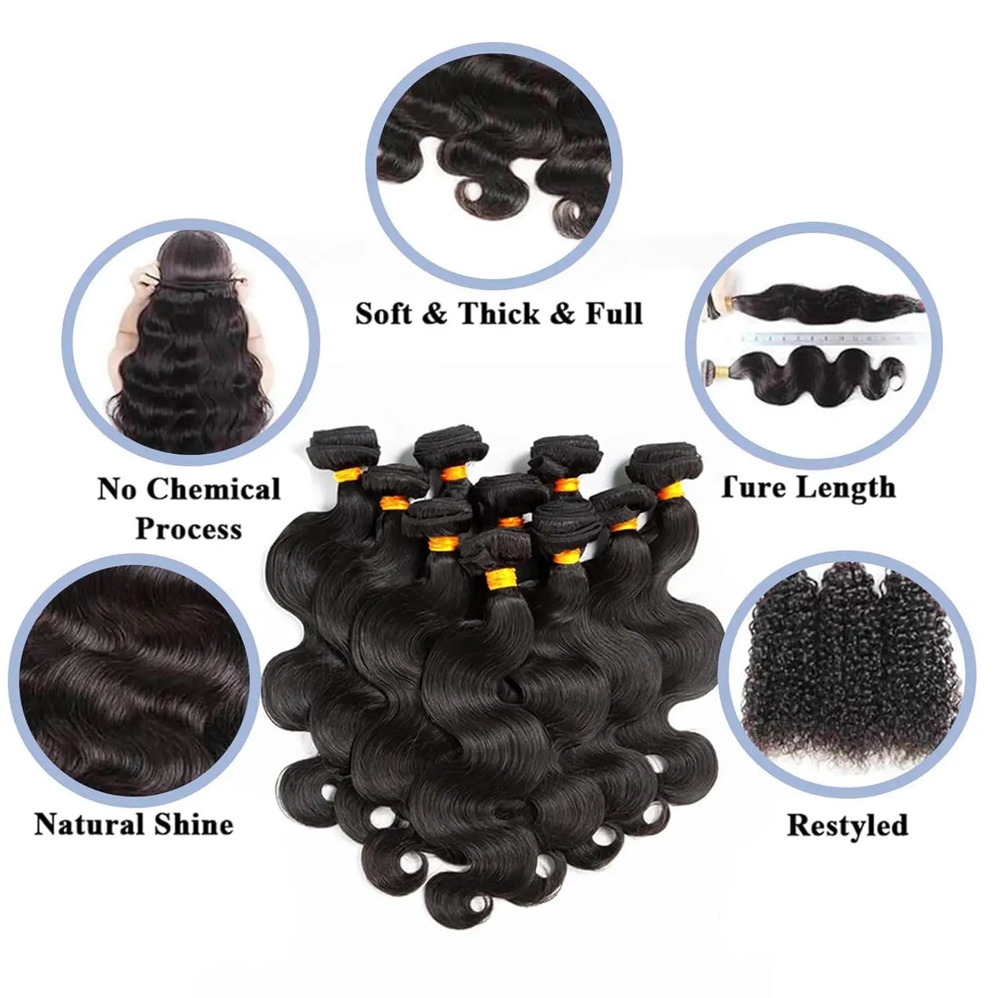 Wave Bundles 100% Human Hair Brazilian Weaving Extensions