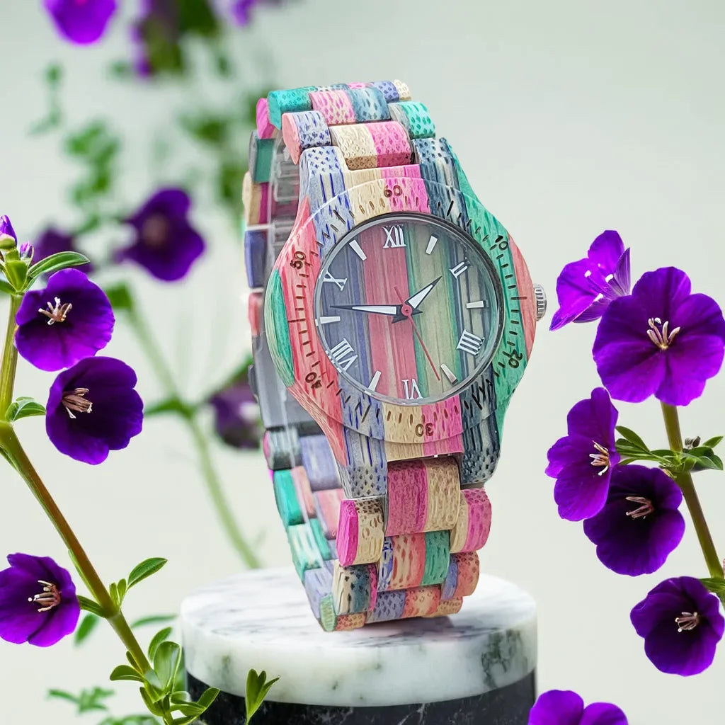 Elegant Colorful Bamboo Wooden Quartz Wood Wristwatches
