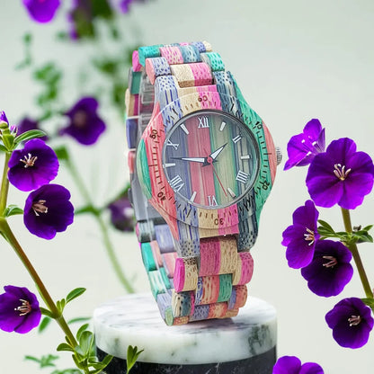 Elegant Colorful Bamboo Wooden Quartz Wood Wristwatches