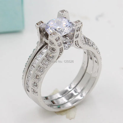 14K White Gold Vintage Lovers Grown Pink Diamond Ring Set