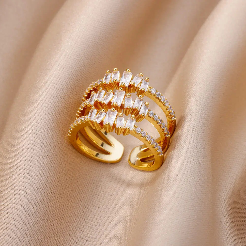 خواتم من الفولاذ المقاوم للصدأ على شكل زهرة من الزركون الأبيض