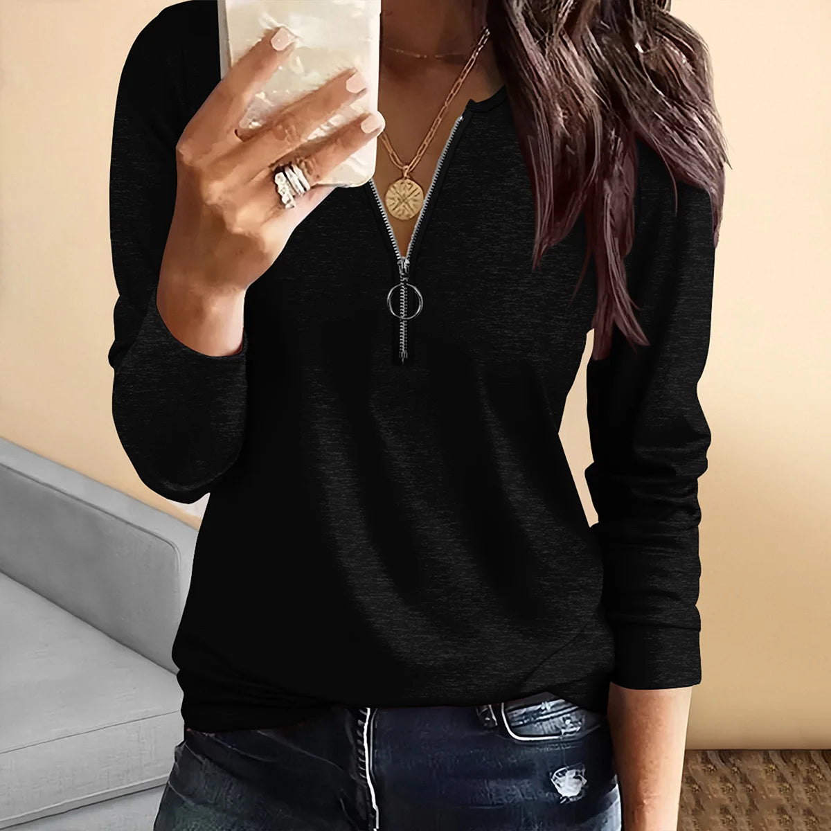 Camiseta informal estampada de manga larga