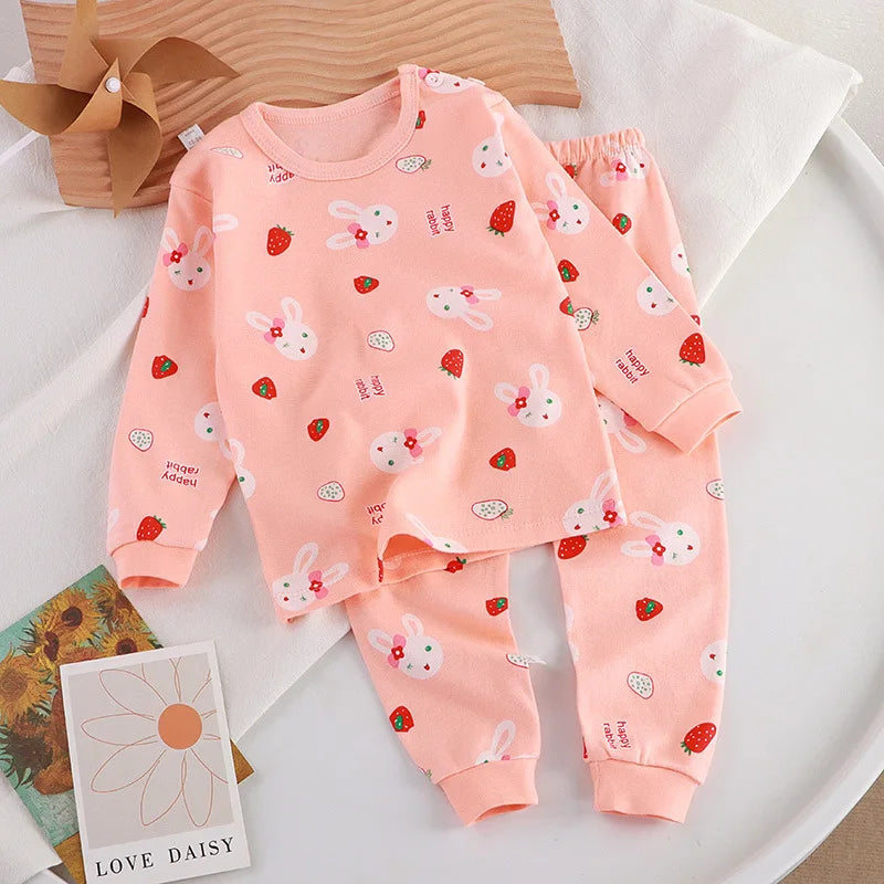 Autumn Cartoon Cat Print Long Sleeve Cotton Sleepwear Pajamas Set