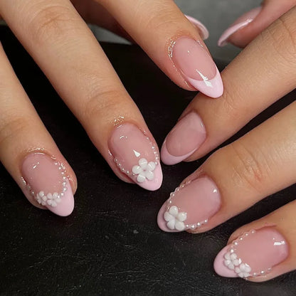 24pcs French Fake Nails Finished Almond Nails Sets