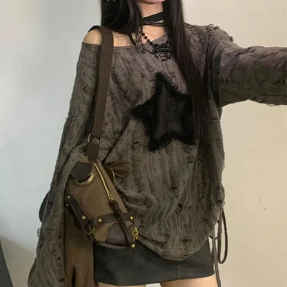 Off Shoulder Oversized Long Sleeve Loose Sweater