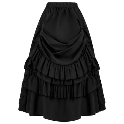 Brown Ruffled High Waisted Long Victorian Skirt