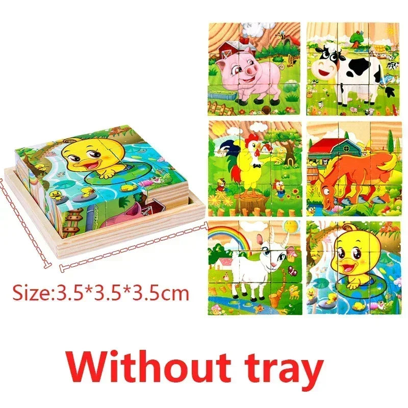 3D cube Wooden puzzle nine pieces six-sided wooden block tray
