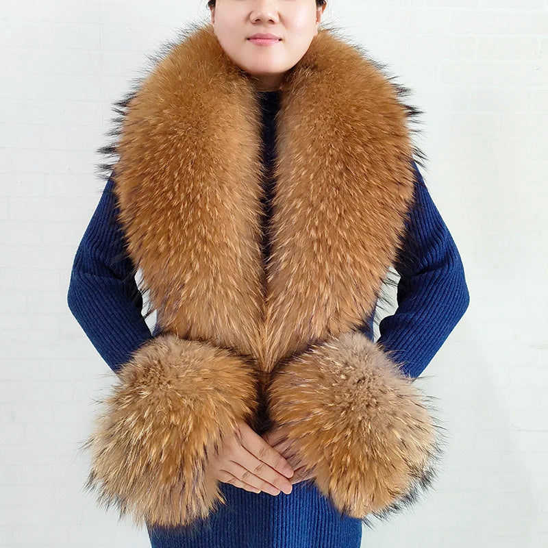 Conjunto de bufanda y puños de piel de zorro natural