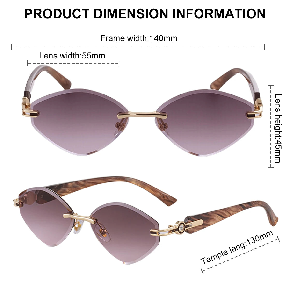 Small Frame Hexagon Rimless Sunglasses