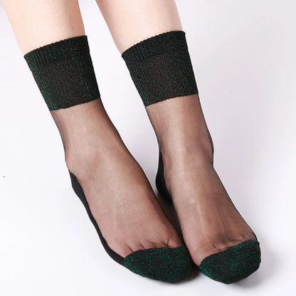 3 Pairs Ultrathin Transparent Glitter Crystal Glass Silk Socks