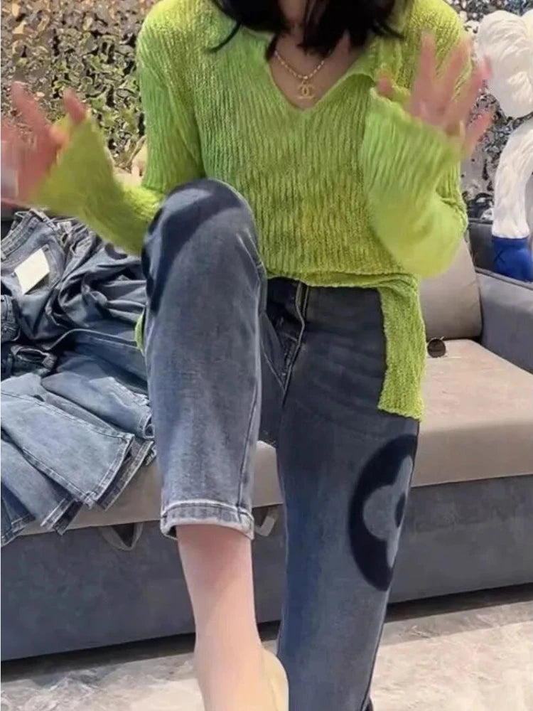 High Waist Slim Fit Elastic Straight Leg Jeans