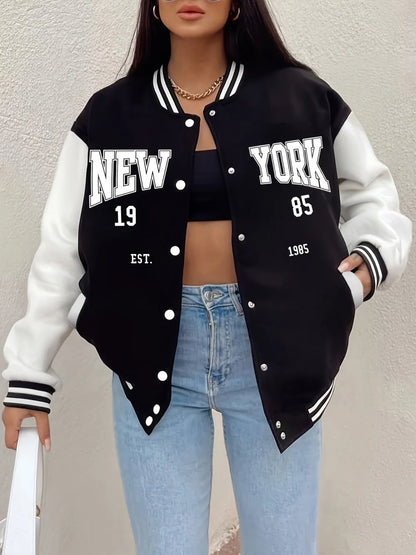 New York 1985 Letter Prints Loose Baseball Jersey Fleece Warm Soft Jackets