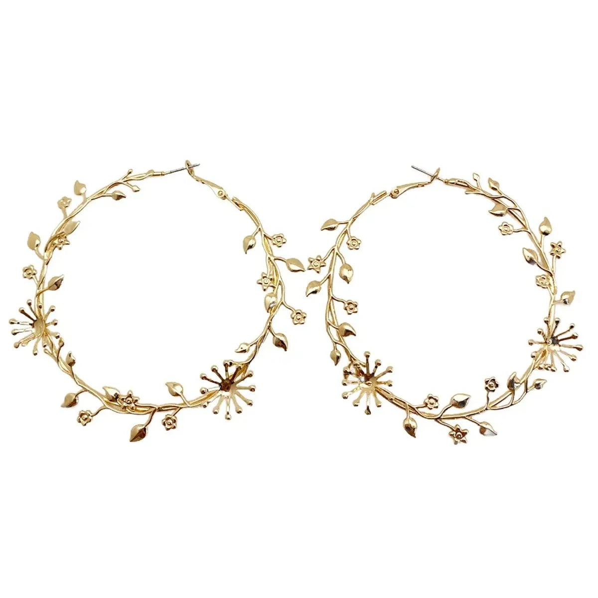 Exaggerated Leaf Flower Hoop Earrings
